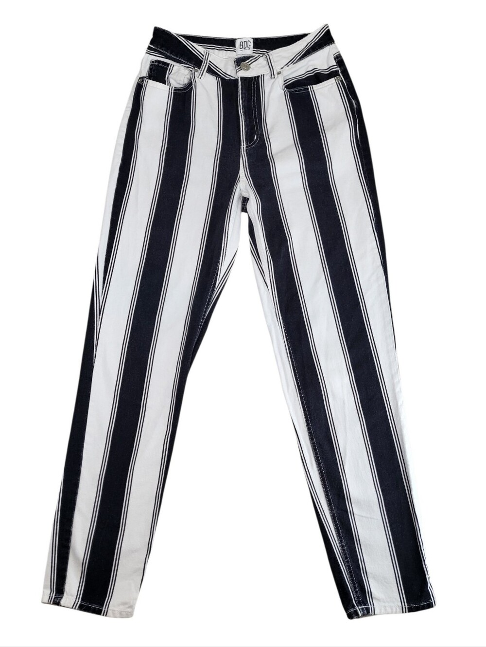 BDG Urban Outfitters High-Waisted Striped Mom Jeans White/Black Denim Size W 27